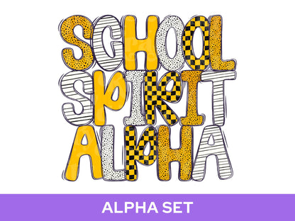 School Spirit Alpha Set Bundle, Alphabet Letter Clipart: Sprit Wear, Yellow Checkered Mascot