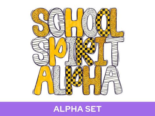 School Spirit Alpha Set Bundle, Alphabet Letter Clipart: Sprit Wear, Yellow Checkered Mascot