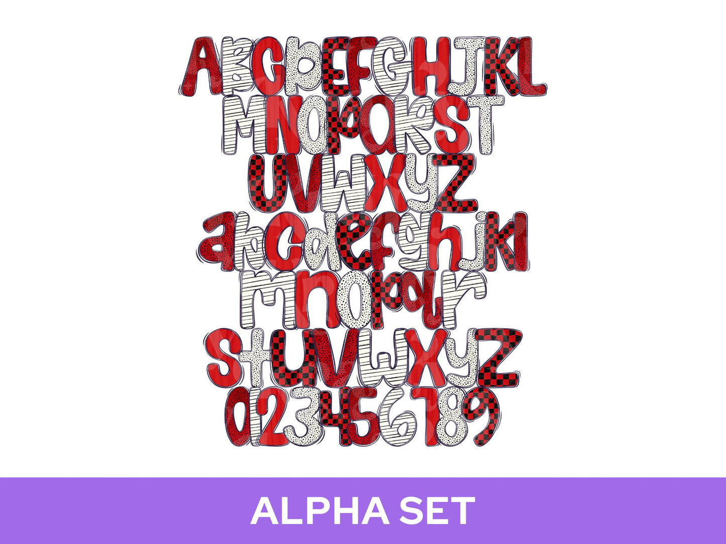 School Spirit Alpha Set Bundle, Alphabet Letter Clipart: Sprit Wear, Red Checkered Mascot