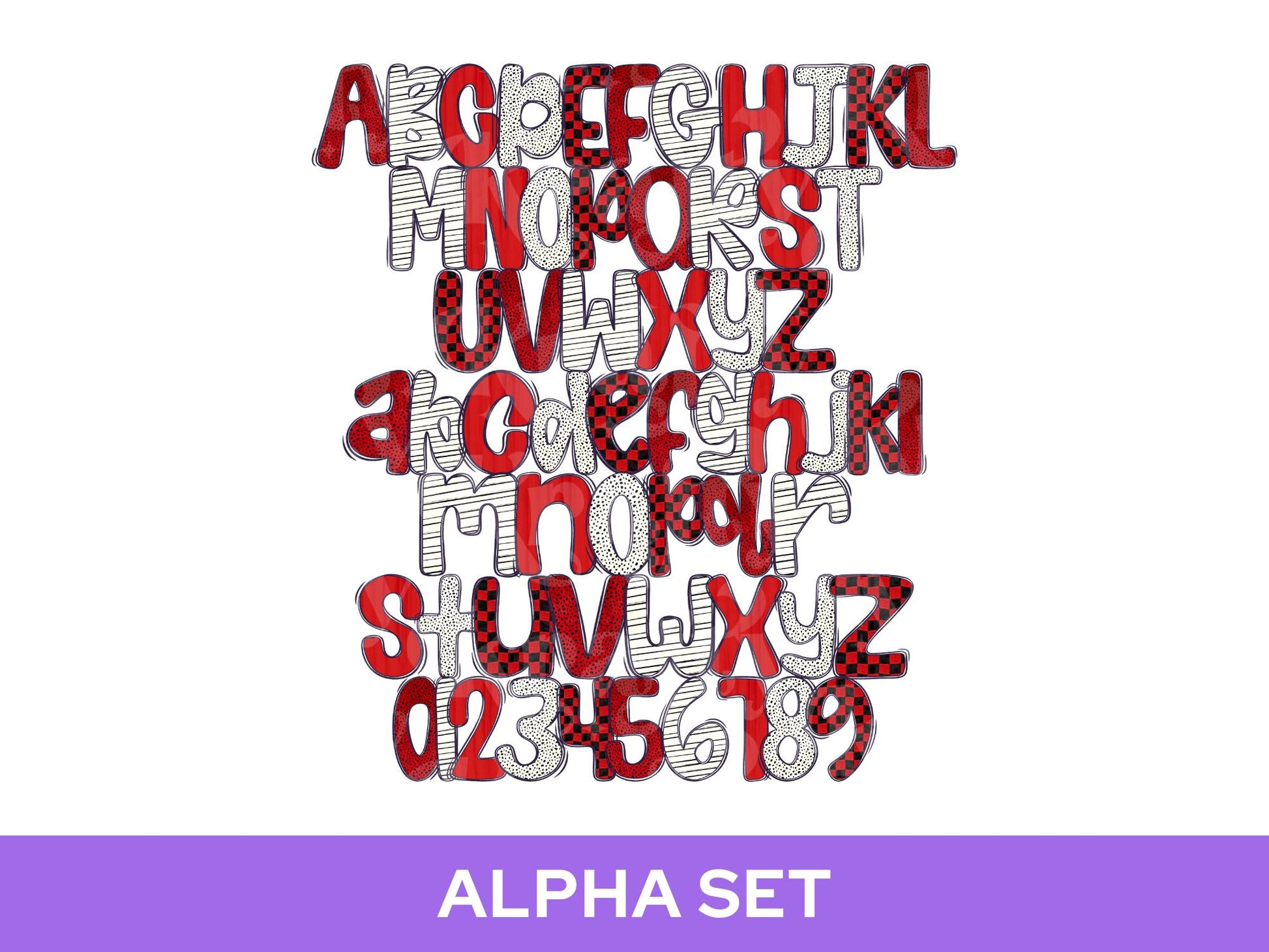 School Spirit Alpha Set Bundle, Alphabet Letter Clipart: Sprit Wear, Red Checkered Mascot