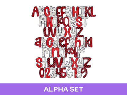 School Spirit Alpha Set Bundle, Alphabet Letter Clipart: Sprit Wear, Red Checkered Mascot