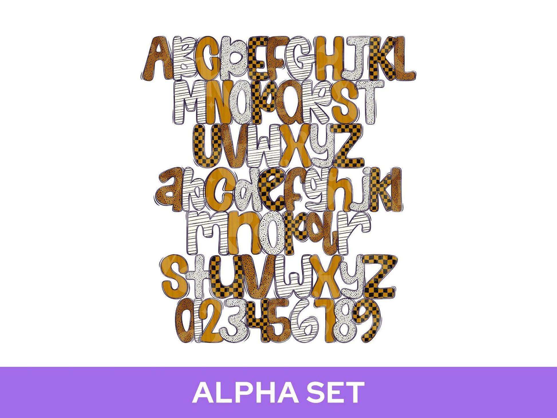 School Spirit Alpha Set Bundle, Alphabet Letter Clipart: Sprit Wear, Gold Checkered Mascot