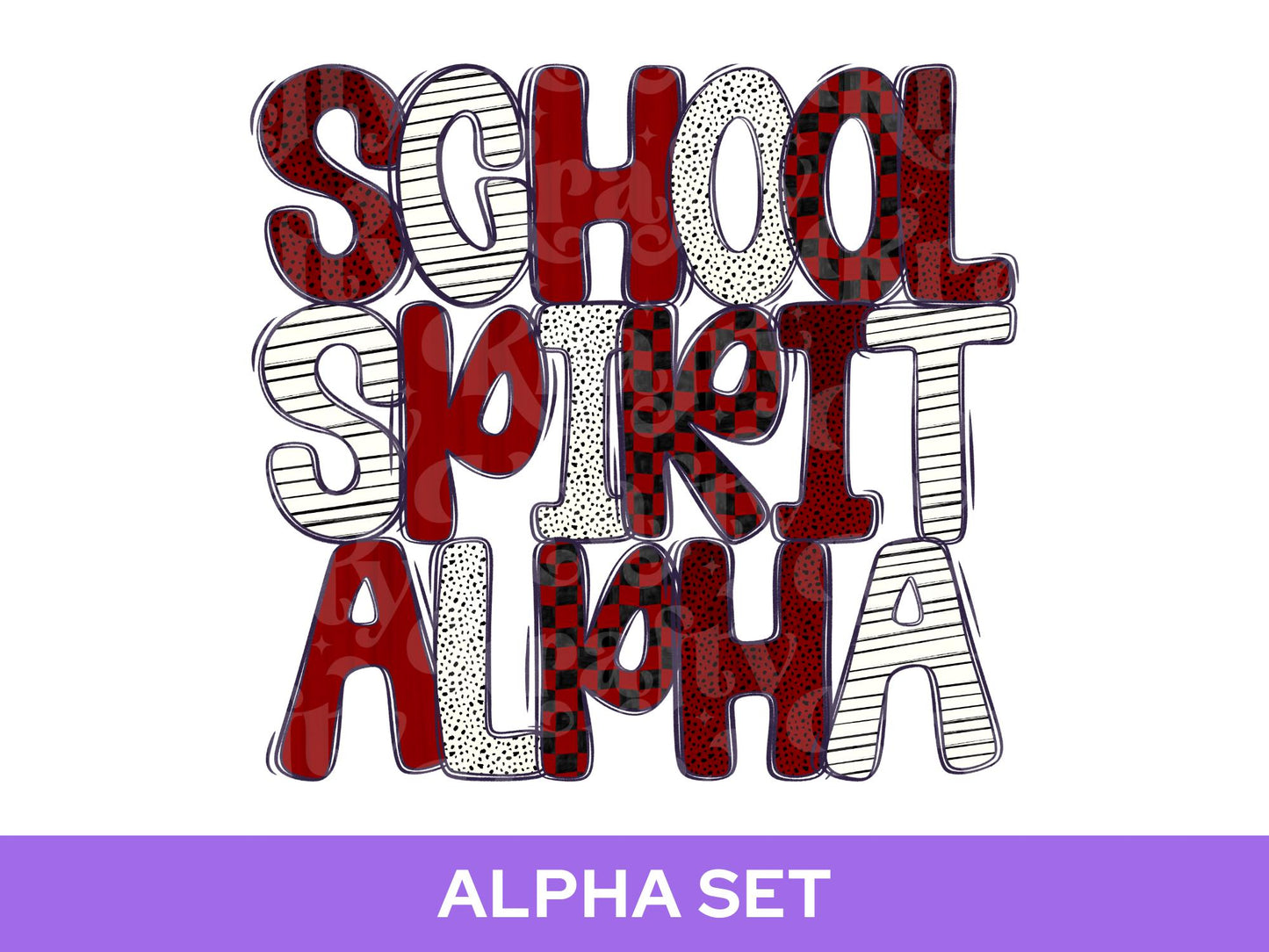 School Spirit Alpha Set Bundle, Alphabet Letter Clipart: Sprit Wear, Checkered Mascot, Maroon
