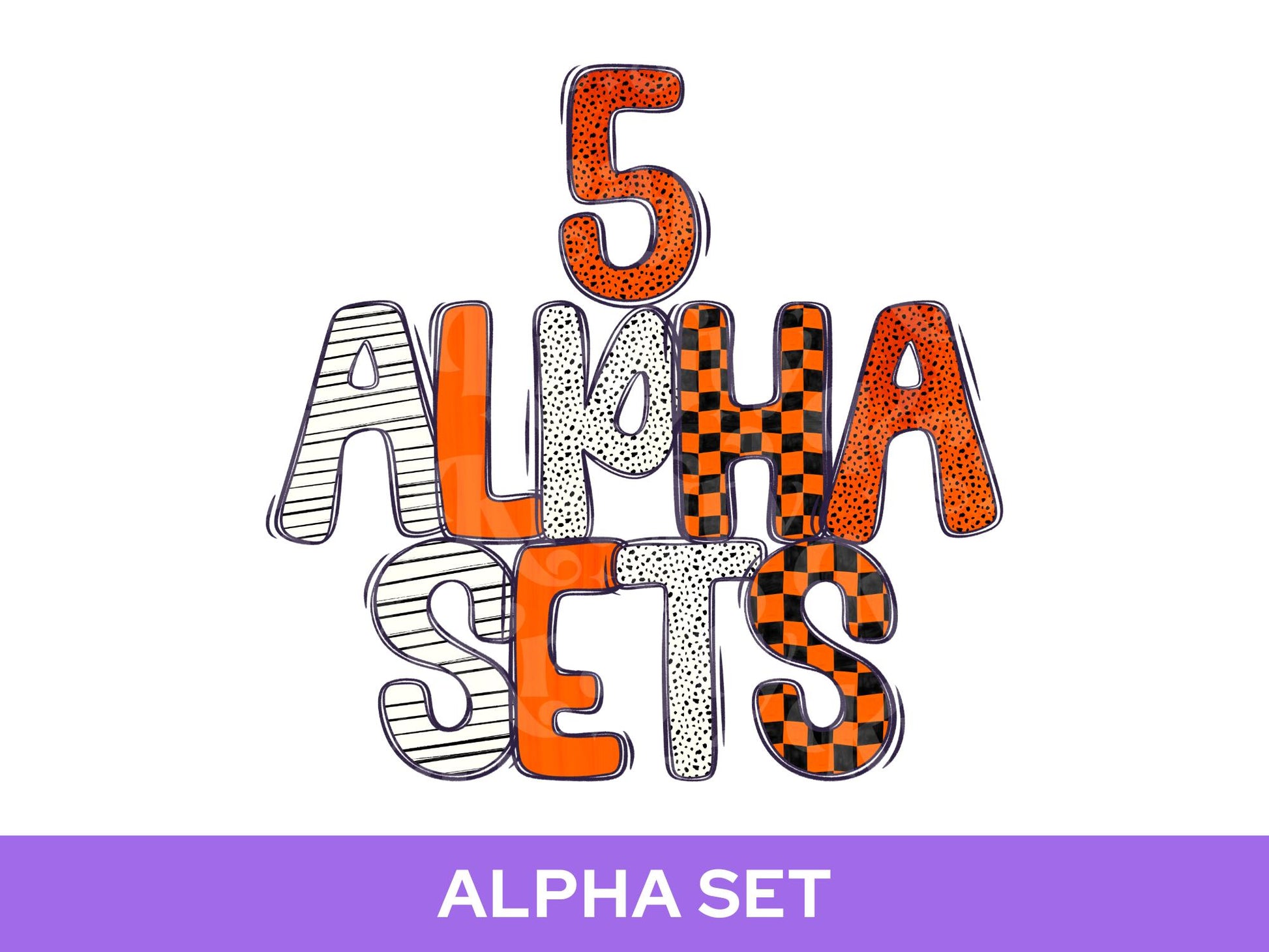 School Spirit Alpha Set Bundle, Alphabet Letter Clipart: Sprit Wear, Checkered Mascot, Orange