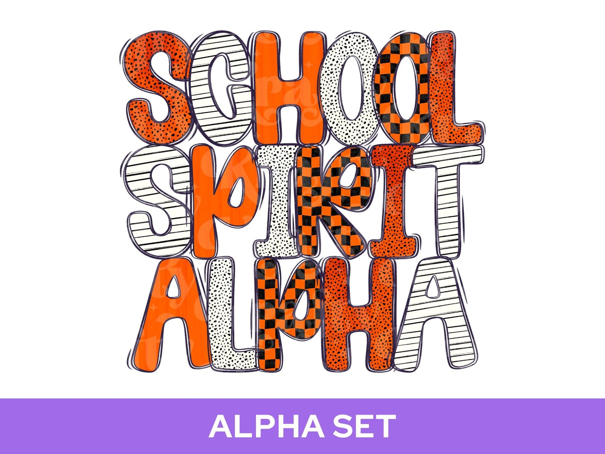 School Spirit Alpha Set Bundle, Alphabet Letter Clipart: Sprit Wear, Checkered Mascot, Orange