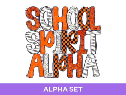School Spirit Alpha Set Bundle, Alphabet Letter Clipart: Sprit Wear, Checkered Mascot, Orange