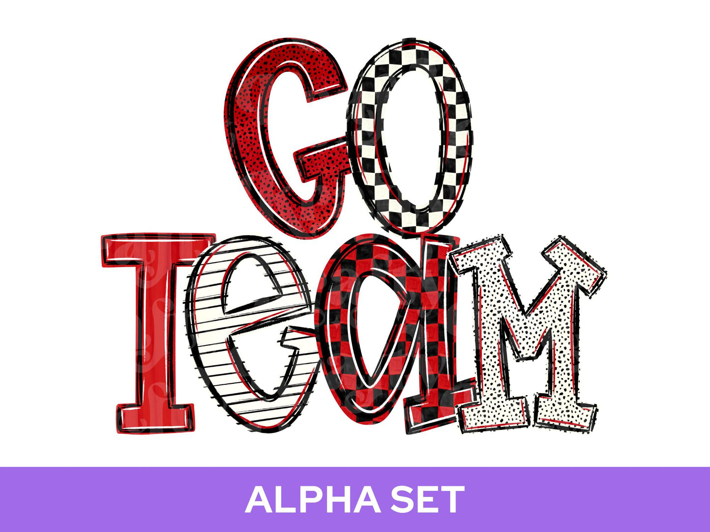 School Spirit Alphabet PNG Bundle, Red White Black Letters, Team Color Alpha Set, Game Day Spirit Wear Designs