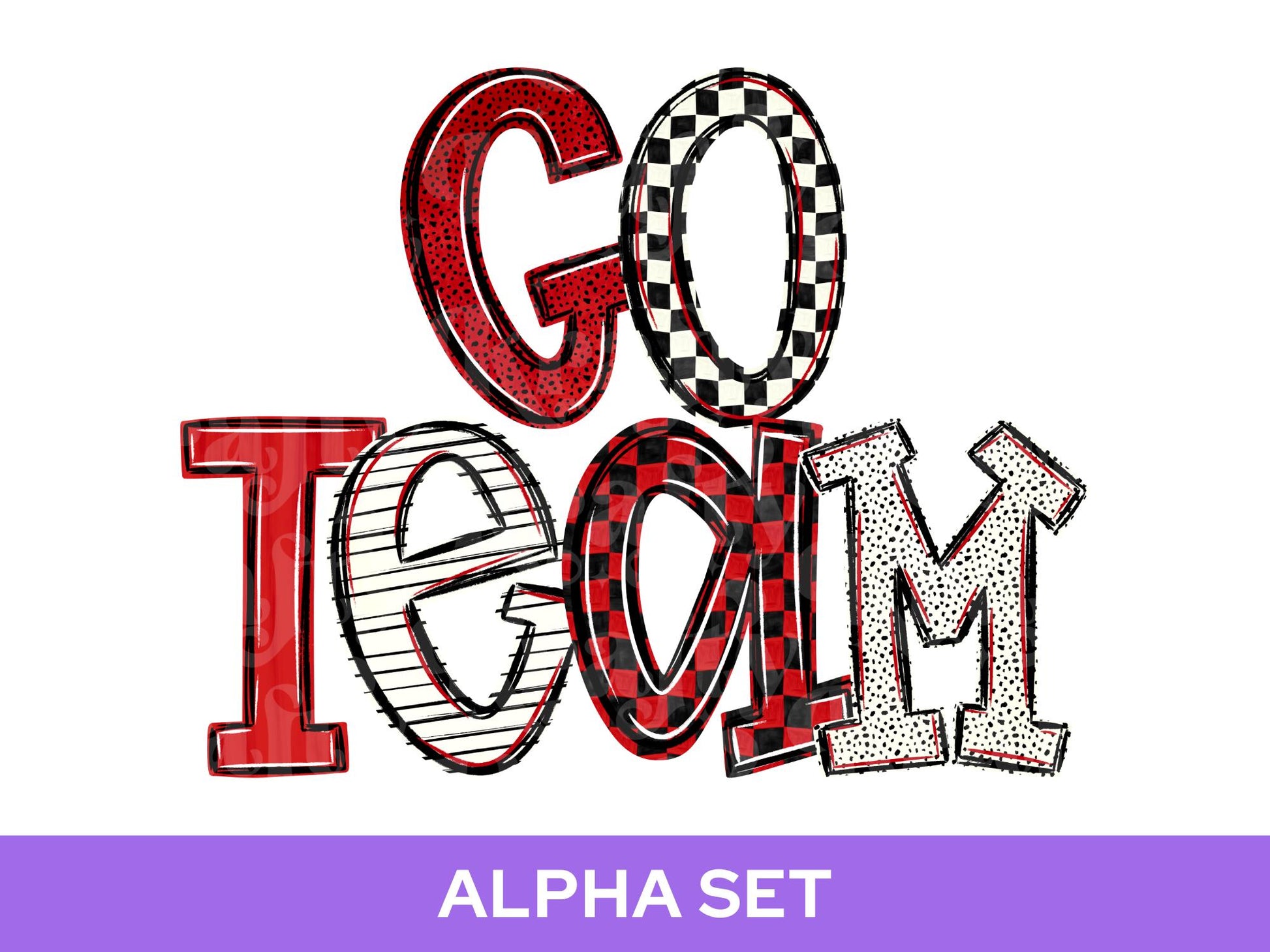 School Spirit Alphabet PNG Bundle, Red White Black Letters, Team Color Alpha Set, Game Day Spirit Wear Designs