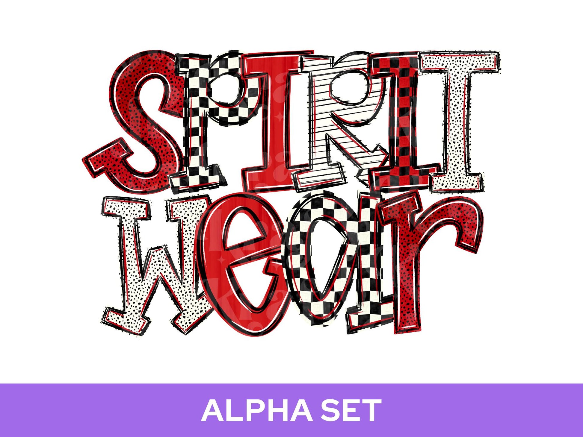 School Spirit Alphabet PNG Bundle, Red White Black Letters, Team Color Alpha Set, Game Day Spirit Wear Designs