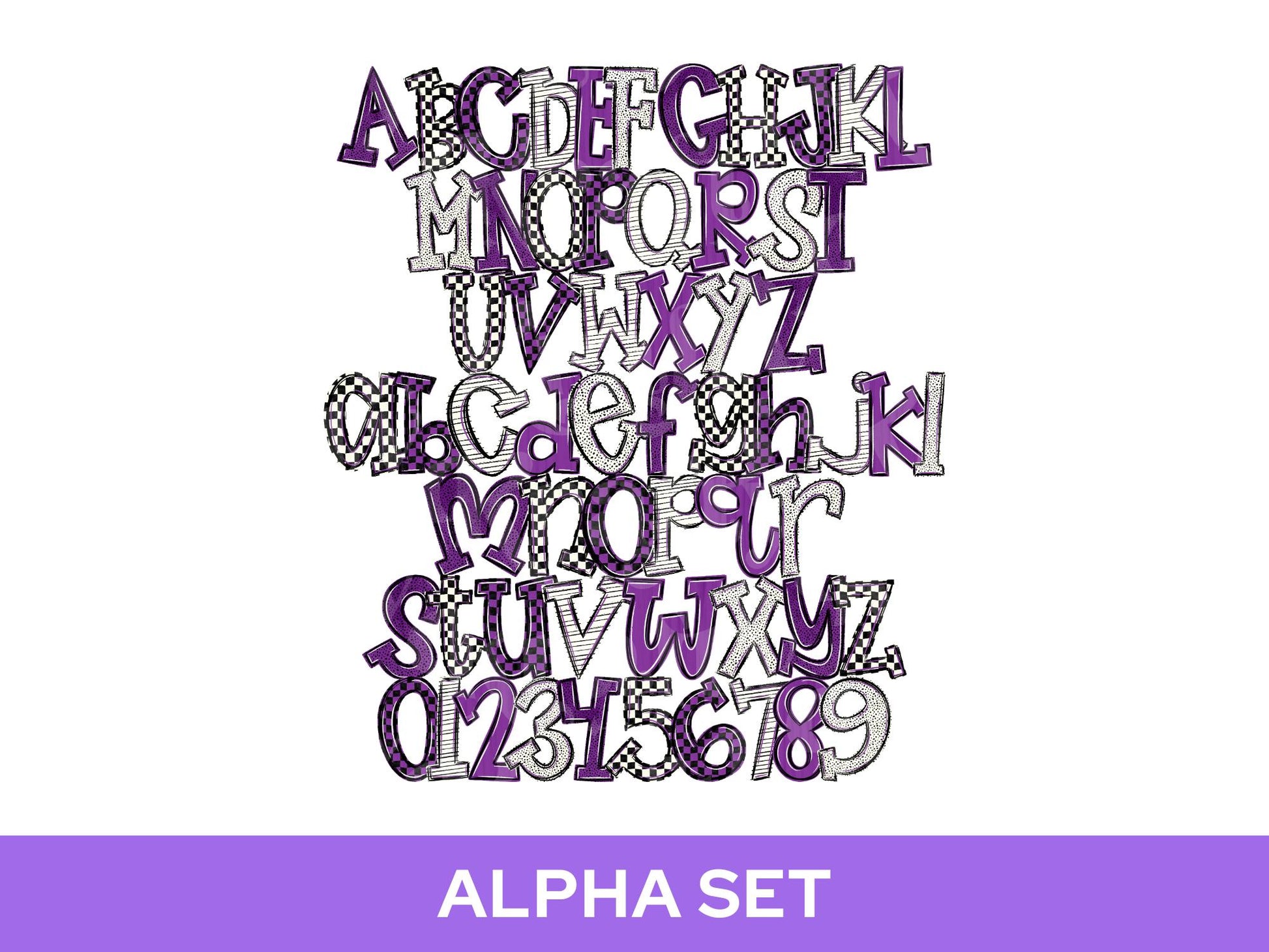 School Spirit Alphabet PNG Bundle, Purple White Black Letters, Team Color Alpha Set, Game Day Spirit Wear Designs
