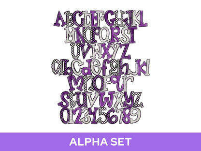 School Spirit Alphabet PNG Bundle, Purple White Black Letters, Team Color Alpha Set, Game Day Spirit Wear Designs