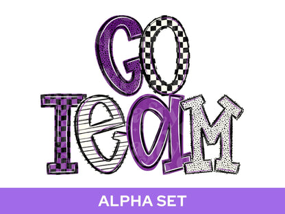 School Spirit Alphabet PNG Bundle, Purple White Black Letters, Team Color Alpha Set, Game Day Spirit Wear Designs