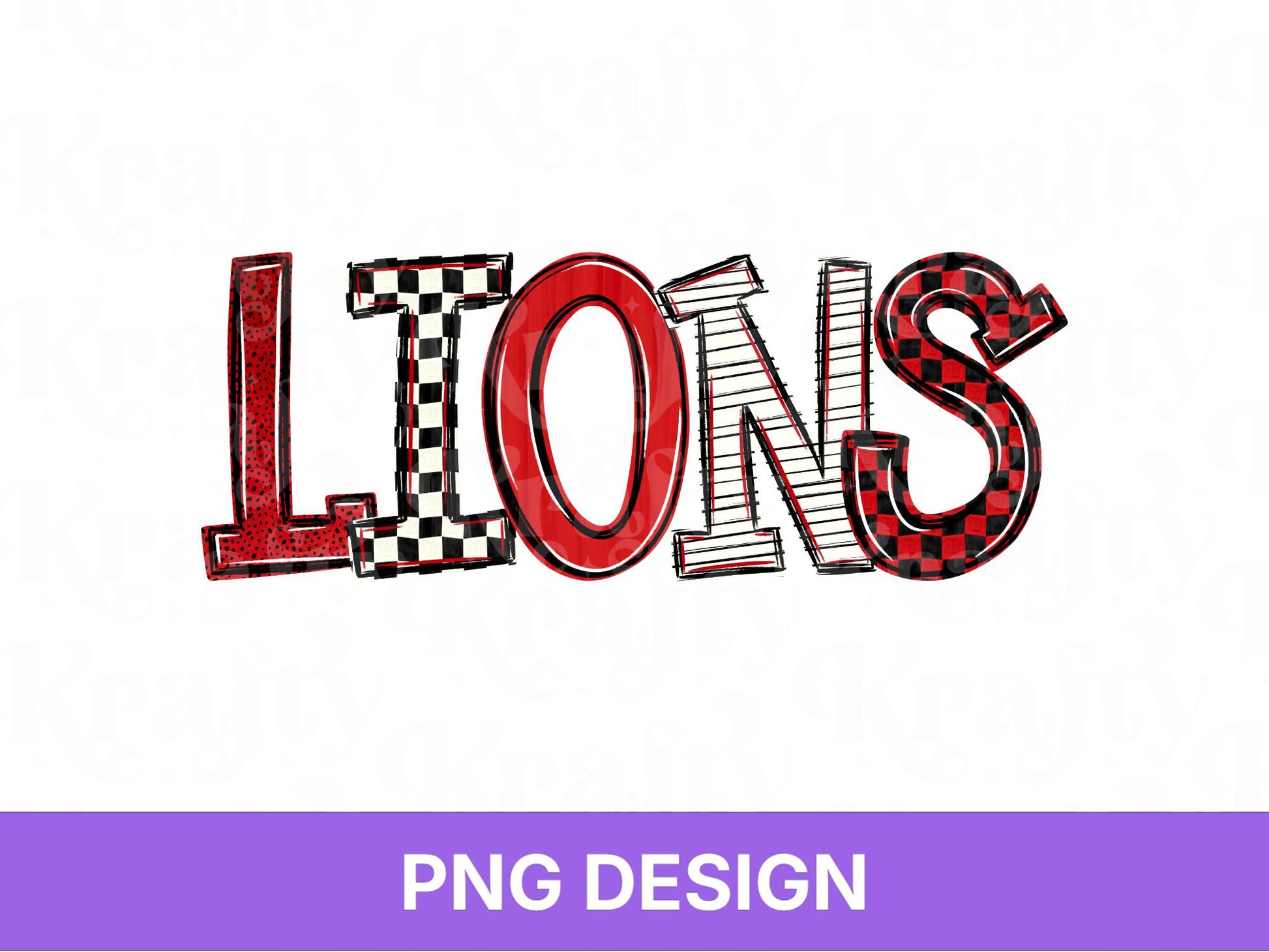 Lions School Mascot PNG, Checkered Stripe Letter Designs, Polka Dot Team Name, Game Day Spirit Wear