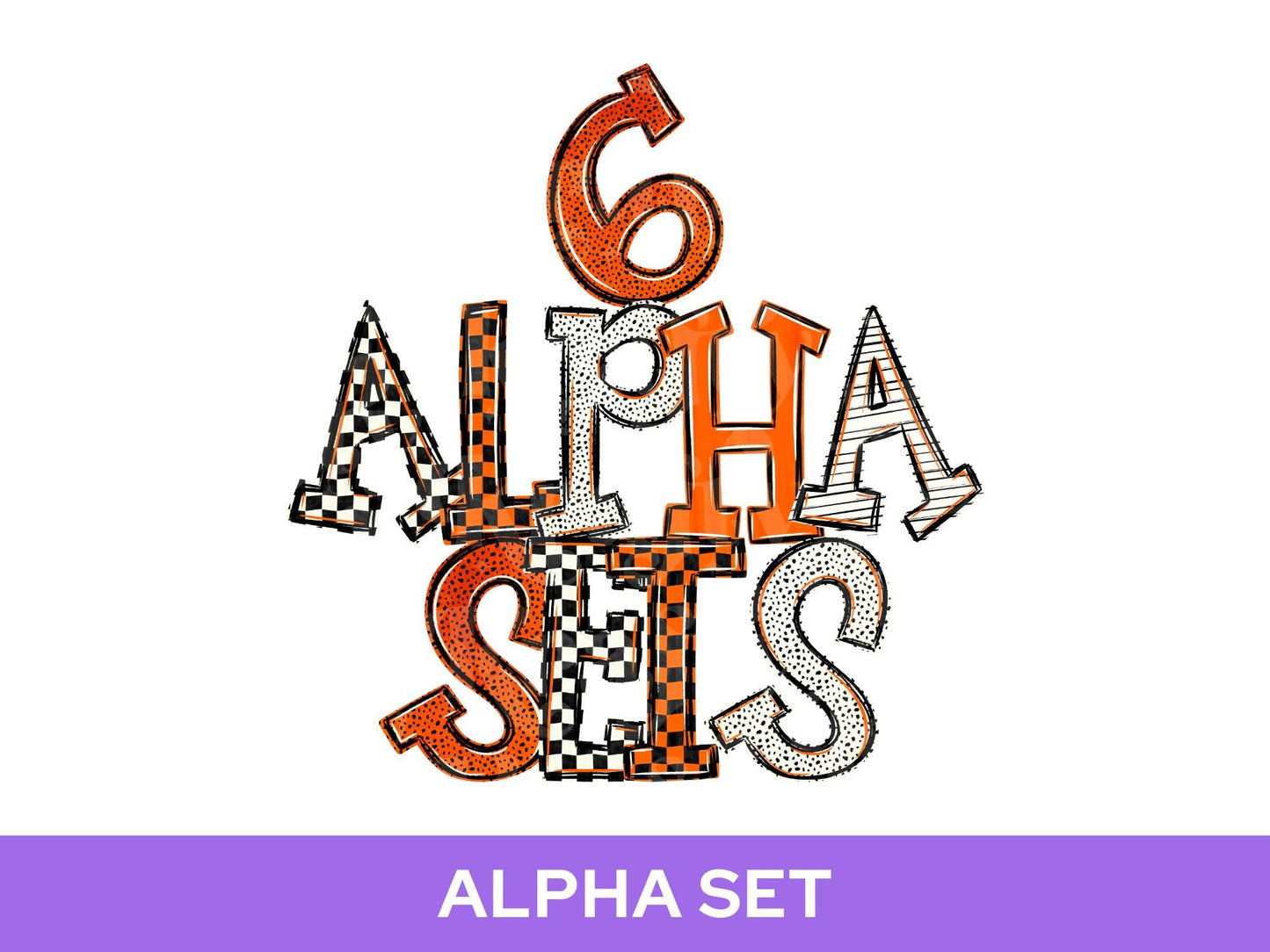 School Spirit Alphabet PNG Bundle, Orange White Black Letters, Team Color Alpha Set, Game Day Spirit Wear Designs