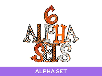 School Spirit Alphabet PNG Bundle, Orange White Black Letters, Team Color Alpha Set, Game Day Spirit Wear Designs