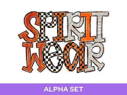 School Spirit Alphabet PNG Bundle, Orange White Black Letters, Team Color Alpha Set, Game Day Spirit Wear Designs