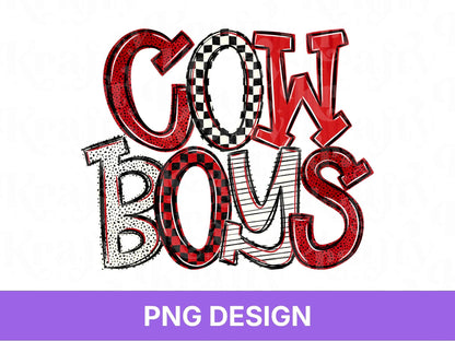 Cowboys School Mascot PNG, Checkered Stripe Letter Designs, Polka Dot Team Name, Game Day Spirit Wear