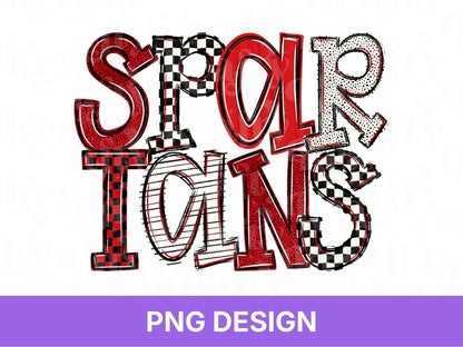 Spartans School Mascot PNG, Checkered Stripe Letter Designs, Team Name, Game Day Spirit Wear