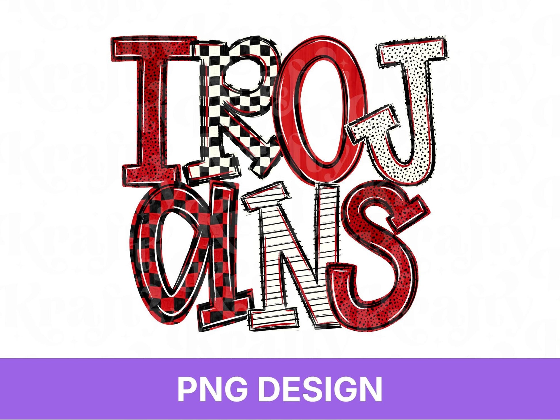 Trojans School Mascot PNG, Checkered Stripe Letter Designs, Team Name, Game Day Spirit Wear