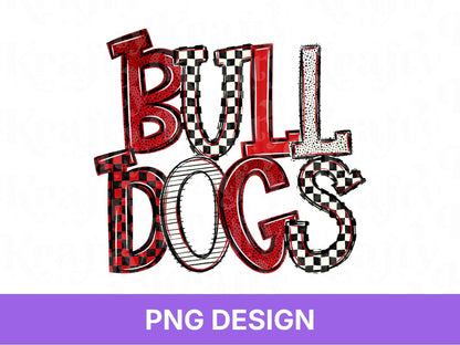 Bulldogs School Mascot PNG, Checkered Stripe Letter Designs, Team Name, Game Day Spirit Wear