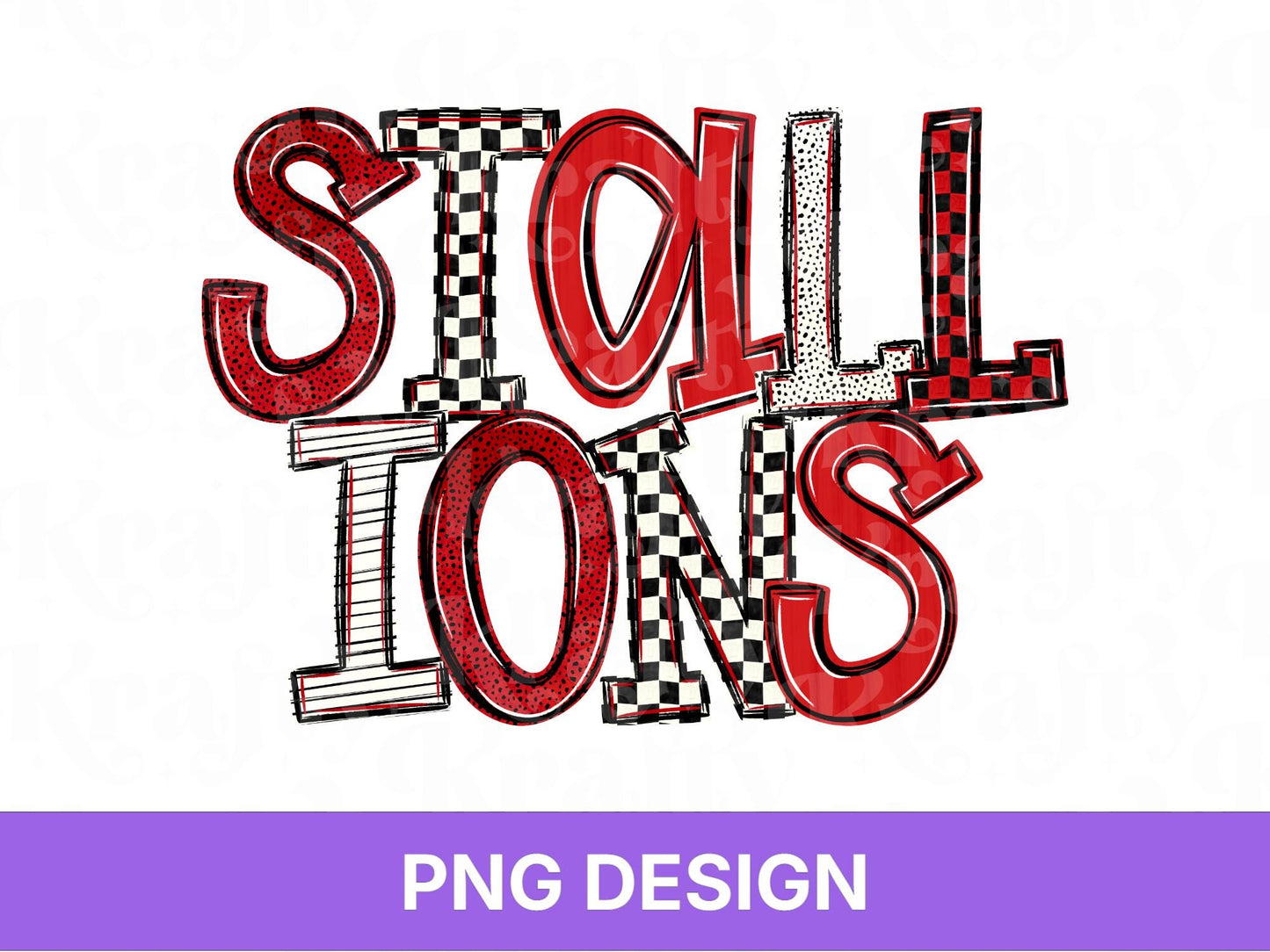 Stallions School Mascot PNG, Checkered Stripe Letter Designs, Team Name, Game Day Spirit Wear