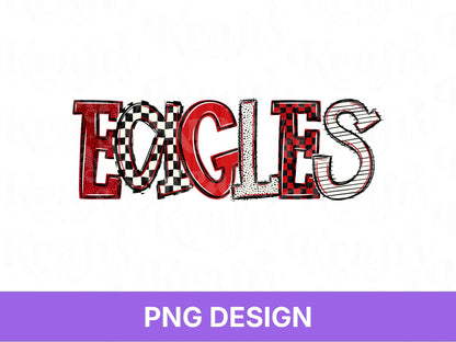 Eagles School Mascot PNG, Checkered Stripe Letter Designs, Team Name, Game Day Spirit Wear