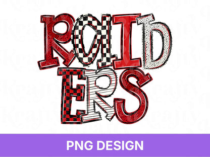 Raiders School Mascot PNG, Checkered Stripe Letter Designs, Team Name, Game Day Spirit Wear