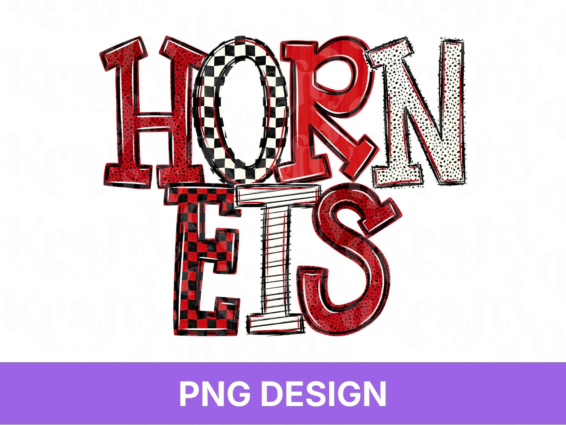 Hornets School Mascot PNG, Checkered Stripe Letter Designs, Team Name, Game Day Spirit Wear