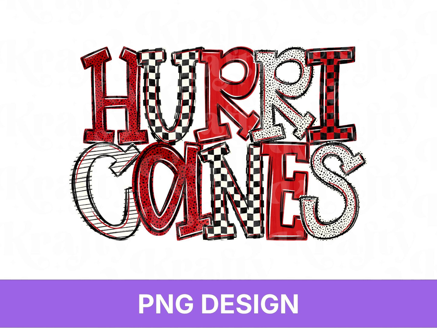 Hurricanes School Mascot PNG, Checkered Stripe Letter Designs, Team Name, Game Day Spirit Wear