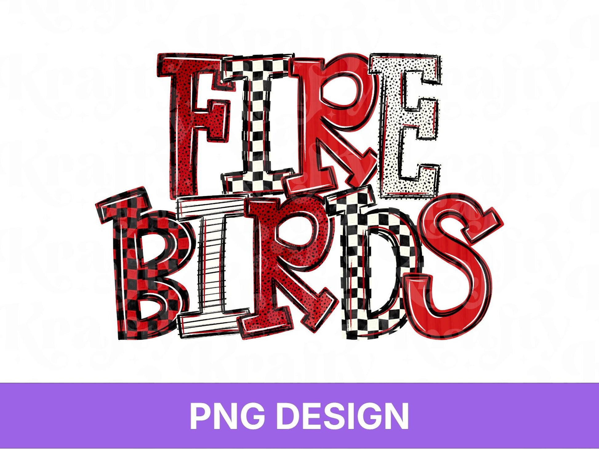 Firebirds School Mascot PNG, Checkered Stripe Letter Designs, Team Name, Game Day Spirit Wear