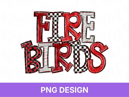 Firebirds School Mascot PNG, Checkered Stripe Letter Designs, Team Name, Game Day Spirit Wear
