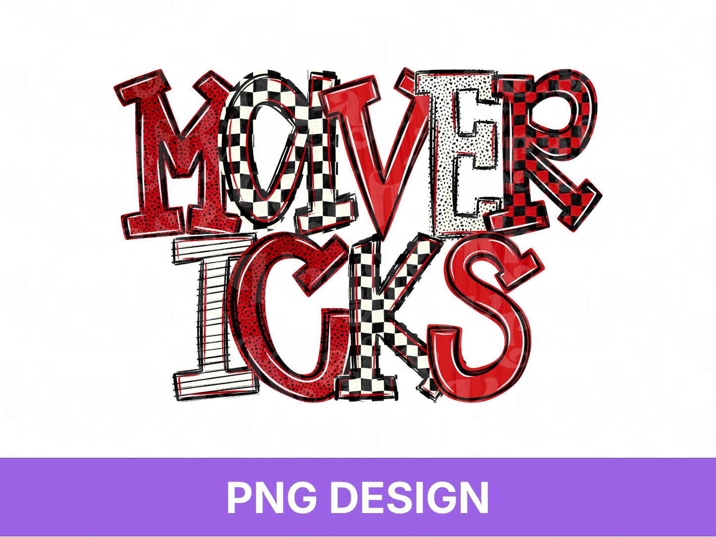 Mavericks School Mascot PNG, Checkered Stripe Letter Designs, Team Name, Game Day Spirit Wear