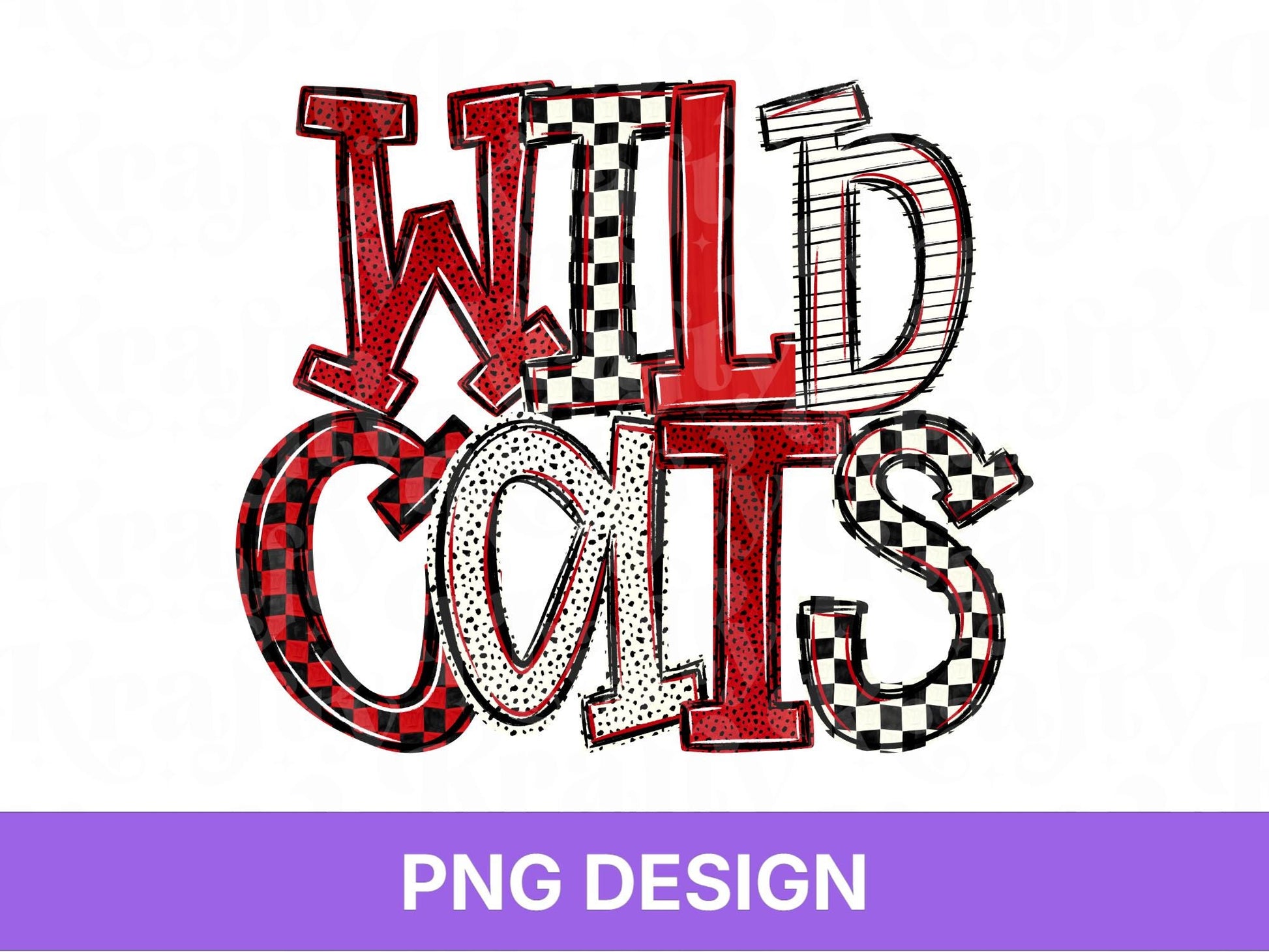 Wildcats School Mascot PNG, Checkered Stripe Letter Designs, Polka Dot Team Name, Game Day Spirit Wear