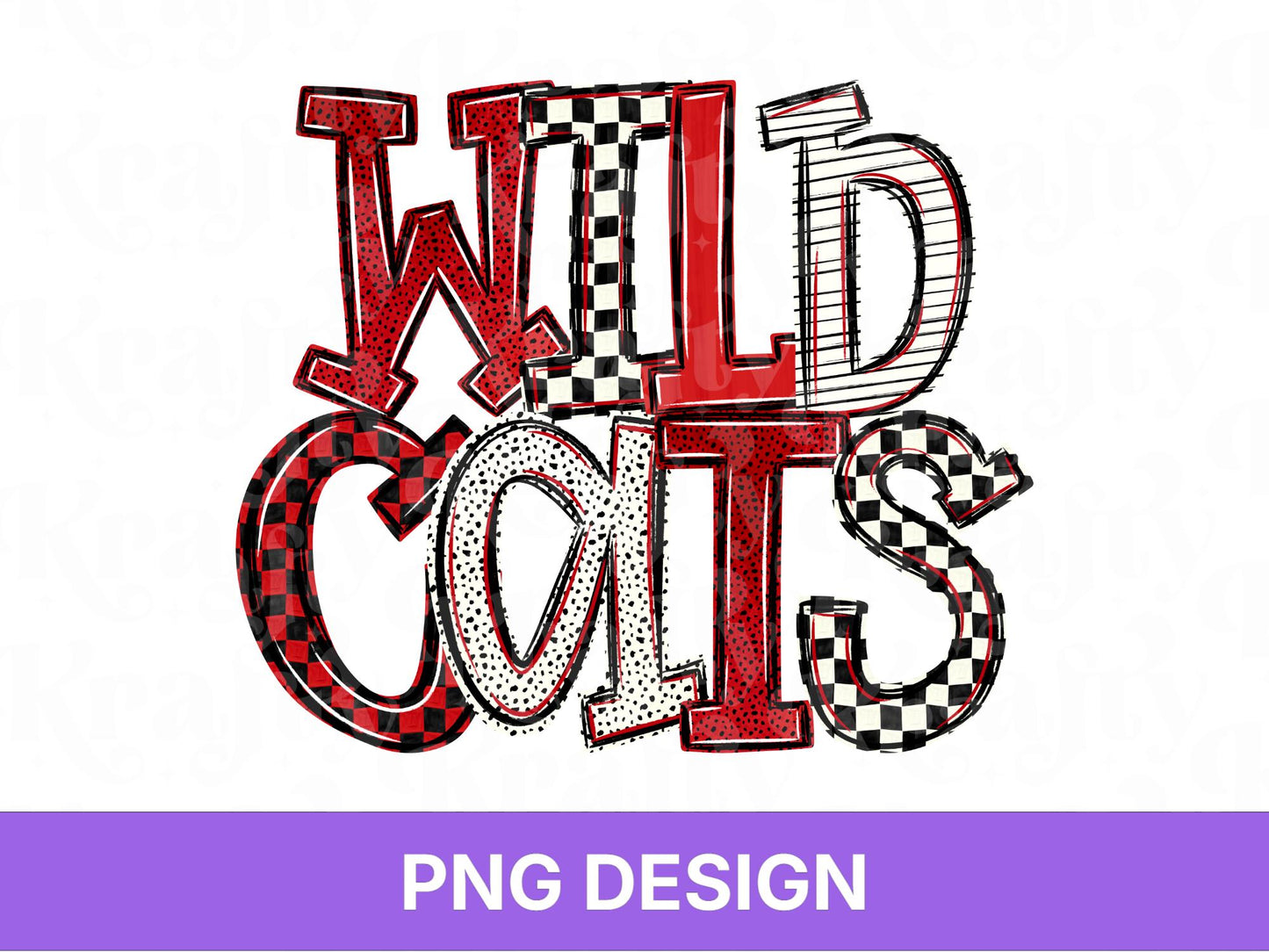 Wildcats School Mascot PNG, Checkered Stripe Letter Designs, Polka Dot Team Name, Game Day Spirit Wear
