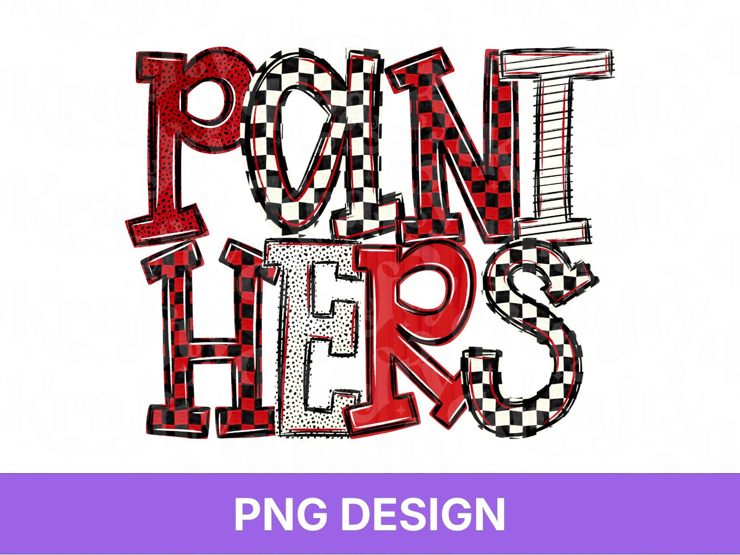 Panthers School Mascot PNG, Checkered Stripe Letter Designs, Polka Dot Team Name, Game Day Spirit Wear