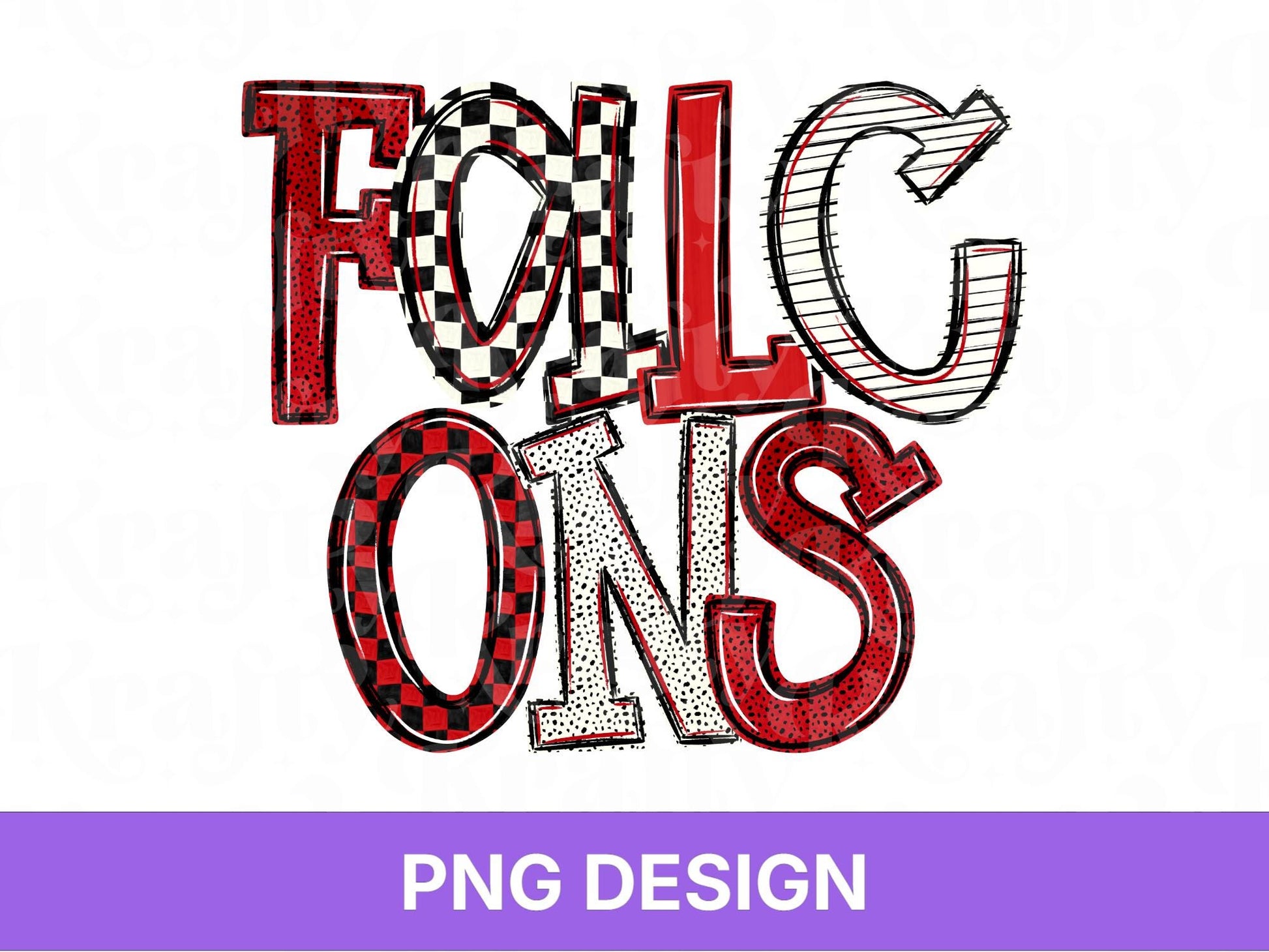 Falcons School Mascot PNG, Checkered Stripe Letter Designs, Polka Dot Team Name, Game Day Spirit Wear