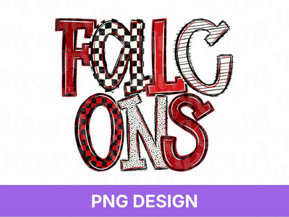 Falcons School Mascot PNG, Checkered Stripe Letter Designs, Polka Dot Team Name, Game Day Spirit Wear