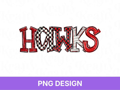 Hawks School Mascot PNG, Checkered Stripe Letter Designs, Polka Dot Team Name, Game Day Spirit Wear