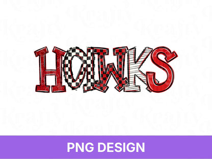 Hawks School Mascot PNG, Checkered Stripe Letter Designs, Polka Dot Team Name, Game Day Spirit Wear