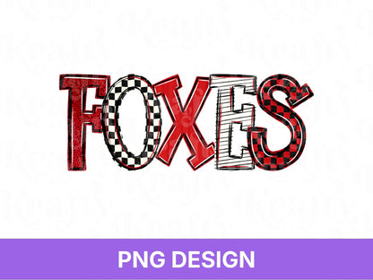 Foxes School Mascot PNG, Checkered Stripe Letter Designs, Polka Dot Team Name, Game Day Spirit Wear