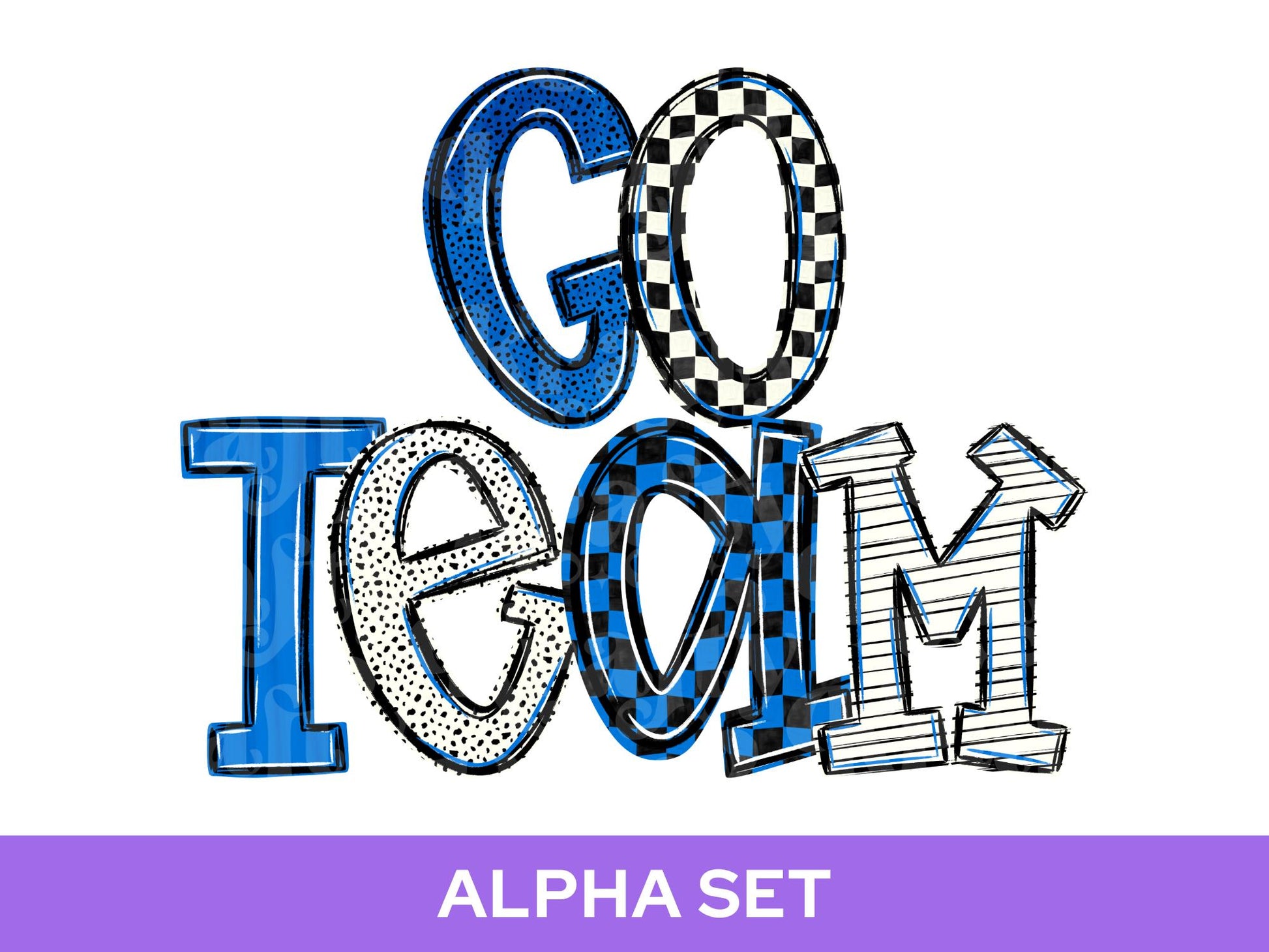 School Spirit Alphabet PNG Bundle, Blue White Black Letters, Team Color Alpha Set, Game Day Spirit Wear Designs