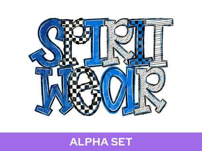 School Spirit Alphabet PNG Bundle, Blue White Black Letters, Team Color Alpha Set, Game Day Spirit Wear Designs