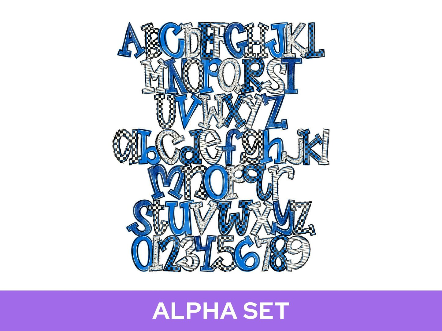 School Spirit Alphabet PNG Bundle, Blue White Black Letters, Team Color Alpha Set, Game Day Spirit Wear Designs