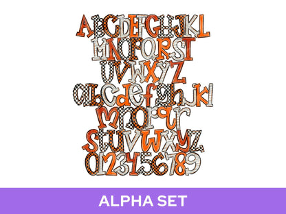 School Spirit Alphabet PNG Bundle, Orange White Black Letters, Team Color Alpha Set, Game Day Spirit Wear Designs