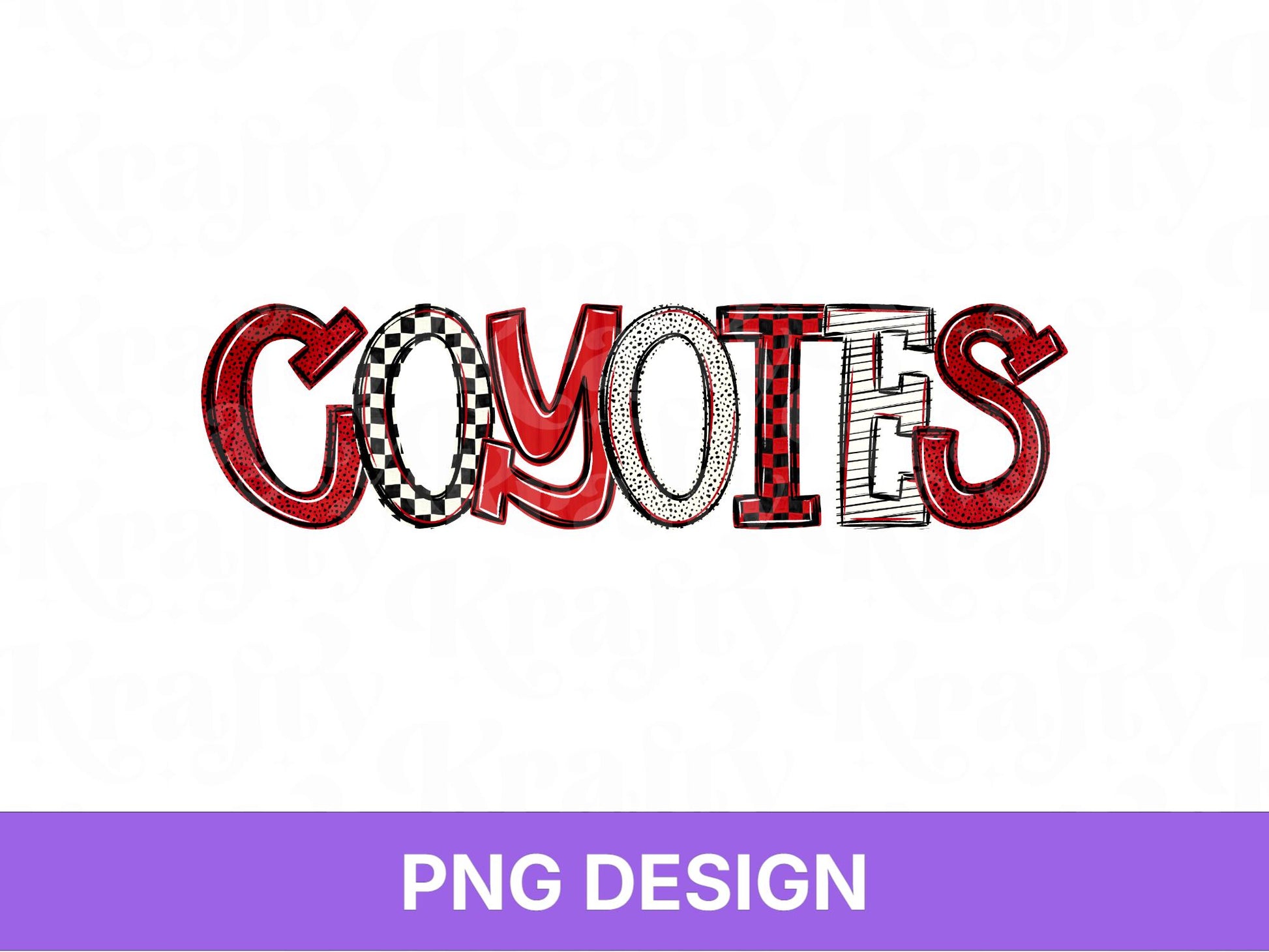 Coyotes School Mascot PNG, Checkered Stripe Letter Designs, Polka Dot Team Name, Game Day Spirit Wear