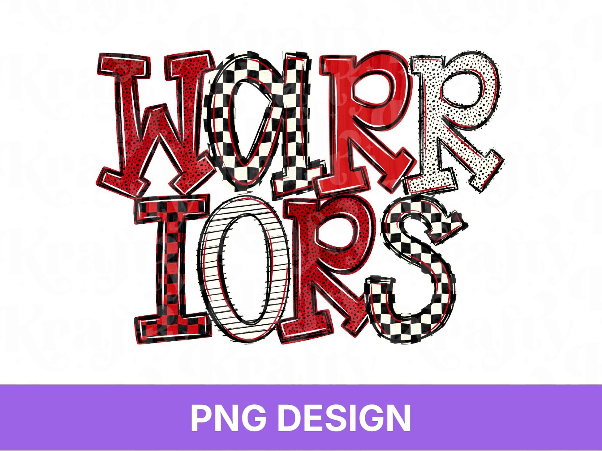 Warriors School Mascot PNG, Checkered Stripe Letter Designs, Team Name, Game Day Spirit Wear