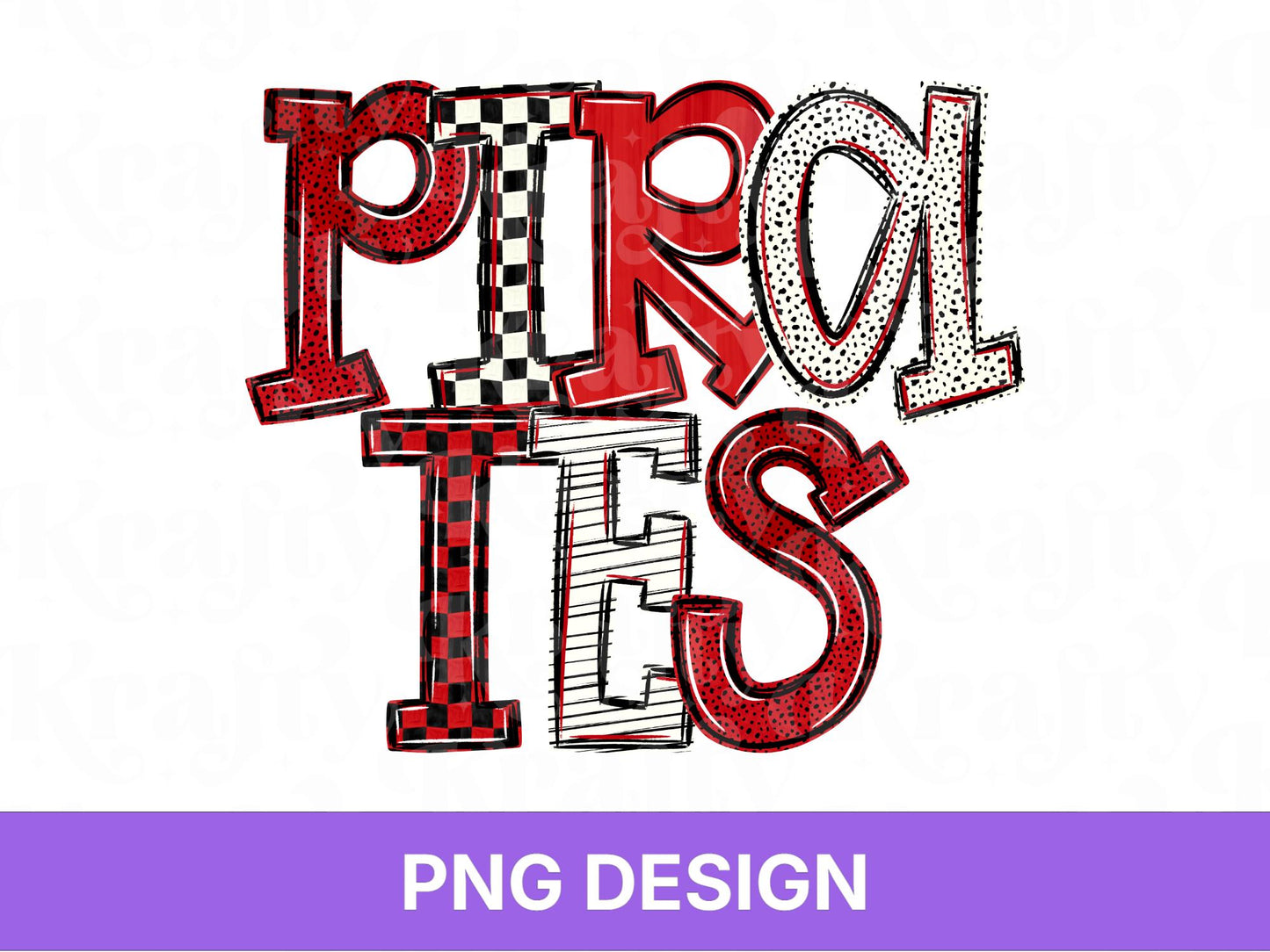 Pirates School Mascot PNG, Checkered Stripe Letter Designs, Team Name, Game Day Spirit Wear