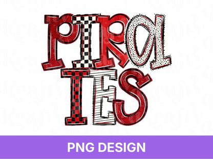 Pirates School Mascot PNG, Checkered Stripe Letter Designs, Team Name, Game Day Spirit Wear