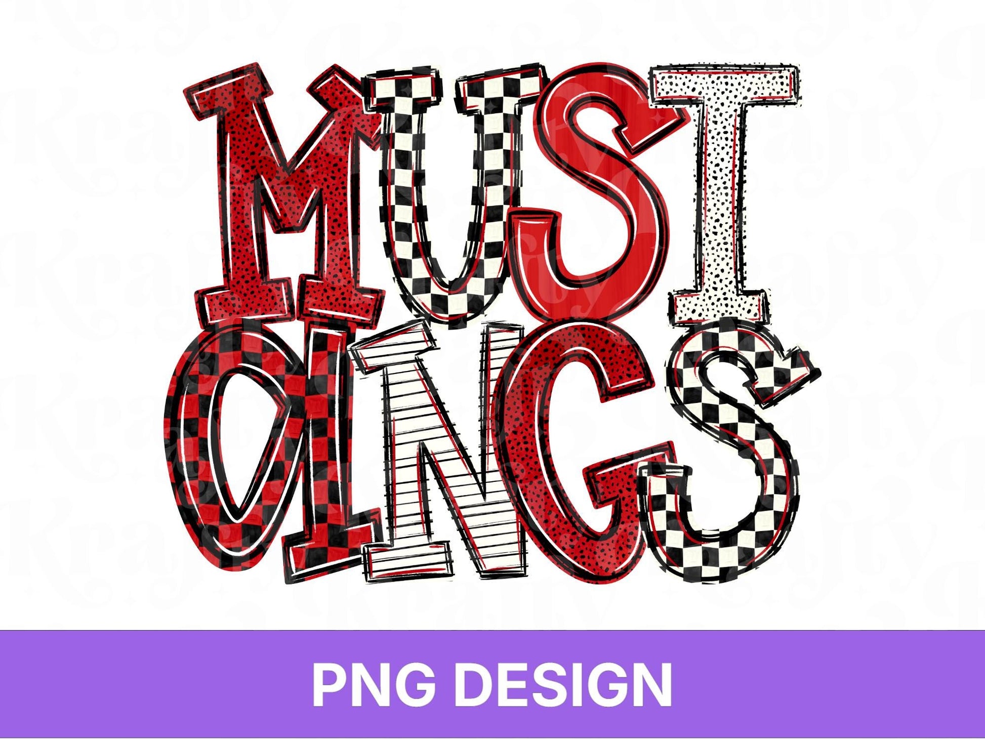 Mustangs School Mascot PNG, Checkered Stripe Letter Designs, Team Name, Game Day Spirit Wear