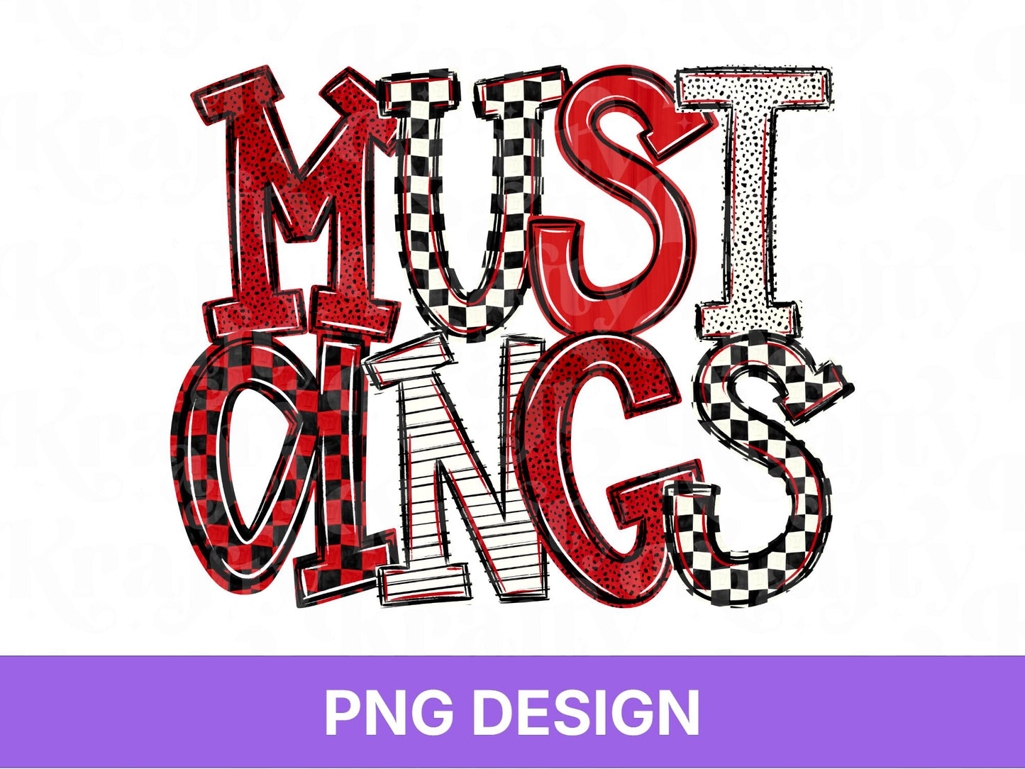Mustangs School Mascot PNG, Checkered Stripe Letter Designs, Team Name, Game Day Spirit Wear